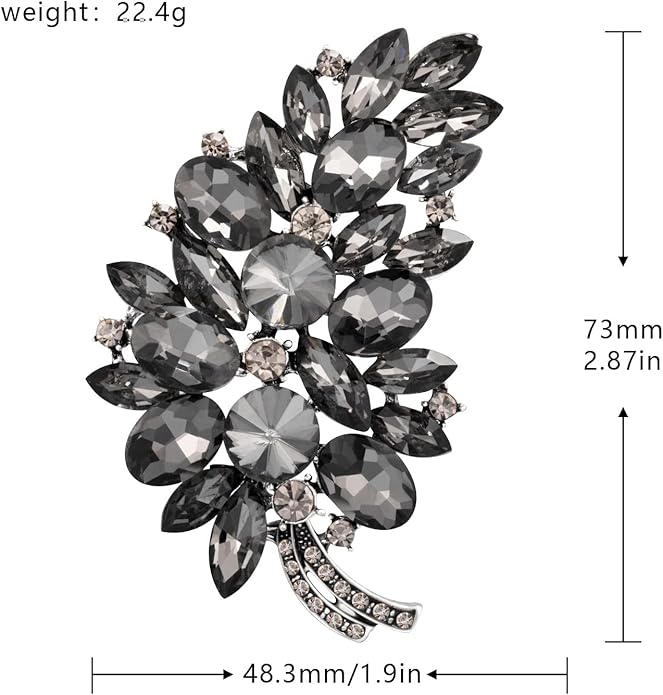 LAXPICOL Vintage Green Austrian Crystal Flower Leaf Bouquet Clusters Large Big Brooch Pin for Women Gold Tone