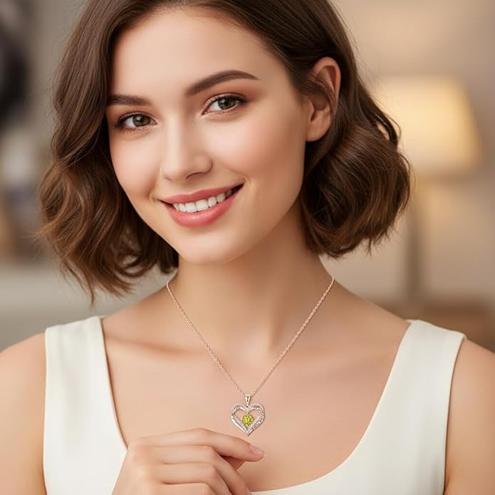 Birthstone Heart Necklace for Women Wife Girlfriend Mom Daughter Gifts S925 Silver Jewelry For Anniversary Rose Gold Gifts For Birthday Christmas Mothers Valentines Day