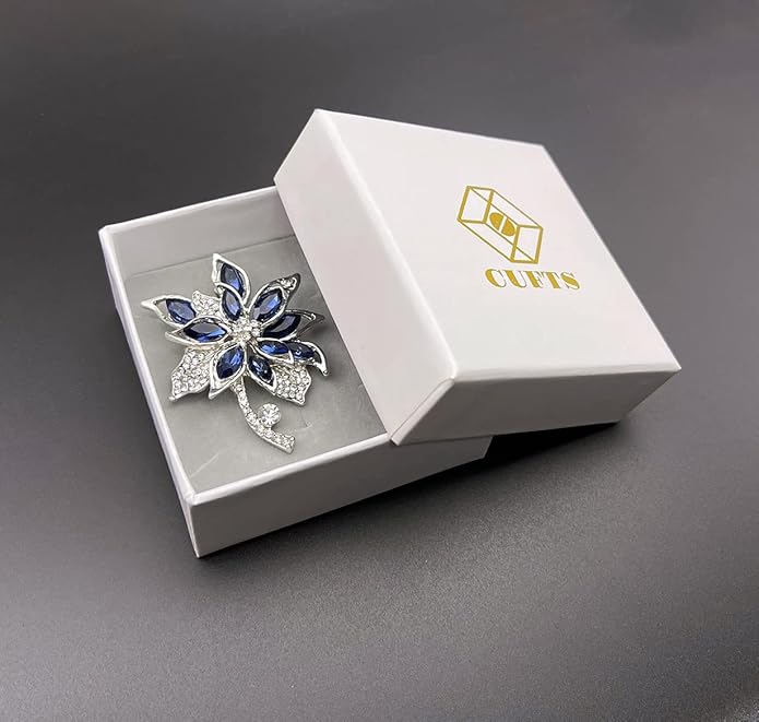 Blue Crystal Brooch Pins Fancy Vintage Style Rhinestone Flower Brooches Jewelry Gift for Women, girls, ladies