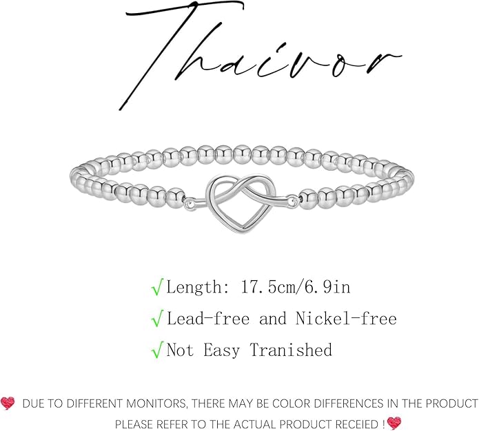Beaded Bracelet for Women Trendy Stretch Handmade Ball Charm Bracelet Dainty Cross Heart Bow Wave CZ Stackable Jewelry Charm Gifts for Her