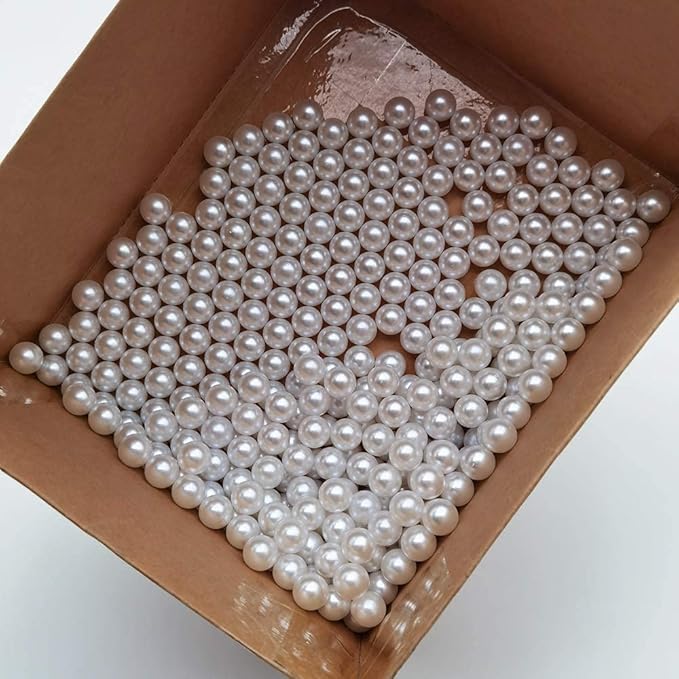 INSPIRELLE 340pcs White Undrilled ABS Art Faux Pearls for Vase Fillers, 12mm No Hole Makeup Beads to Hold Brush Eyeliner, Imitation Round Pearl Beads for Table Scatter Home Wedding Decoration