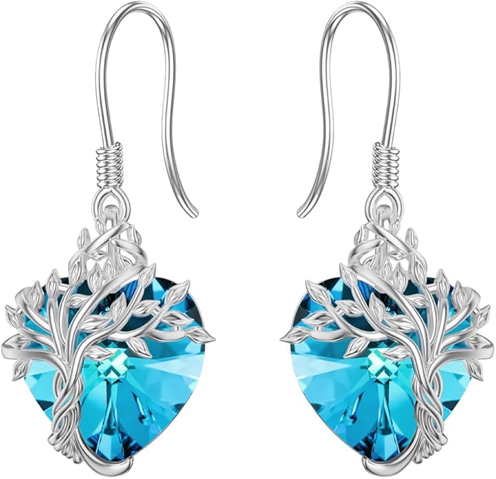 TOUPOP Tree of Life Earrings 925 Sterling Silver Family Tree Dangle Drop Earrings Crystal Jewelry Birthday Christmas Gifts for Women Her