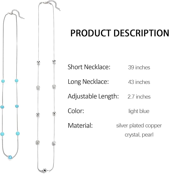 Silver Layered Long Necklace for Women Pearl Crystal Sweater Strand Chain Necklaces Fashion Gifts