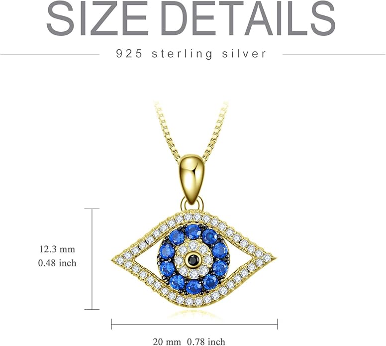 PEIMKO Evil Eye Pendant Necklace 925 Sterling Silver Greek Protection Jewelry for Women