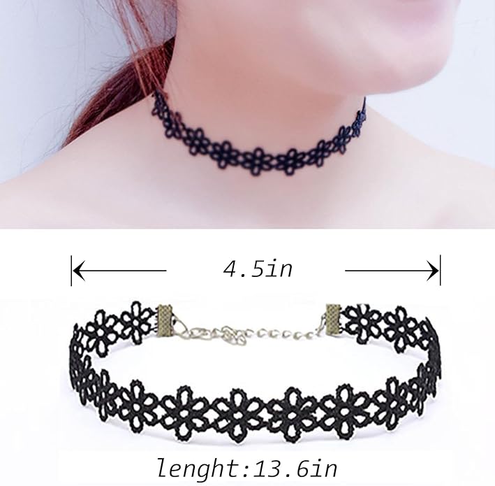 4 Pcs Choker Necklace For Women Black Adjustable Layered Velvet Leather Lace Collar Necklace Goth Jewelry Gifts