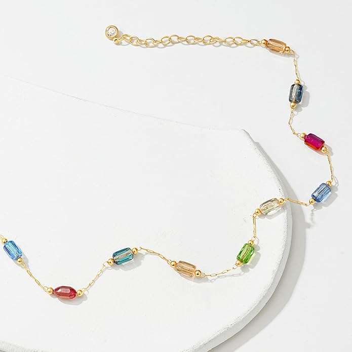 MTMY Beaded Necklaces for Women 14K Gold Plated Dainty Colorful Green/Rose Beaded Pearl Choker Necklace Delicate Boho Choker Necklace Jewelry Gift