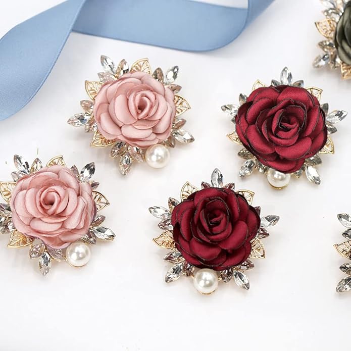 Elegant Rose Flower Brooch Pin for Women Men Wedding Party Gentleman's Essentials Handmade Imitation Crystal Pearl Fabric Flower Lapel Pin Dress Suit Accessories Boutonniere Ideas Gift