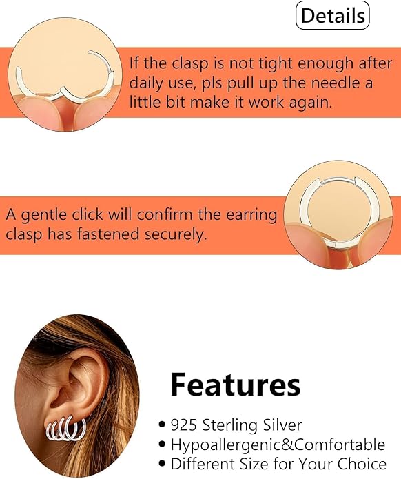 Silvora 925 Sterling Silver Small Hoop Earrings for Women Huggie Earrings Hypoallergenic Cartilage Earrings Tiny Hoops 6mm/8mm/10mm/12mm/14mm/16mm/18mm/20mm
