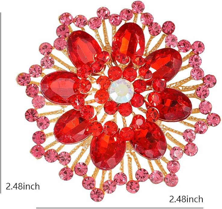 Large Crystal Flower Brooch Pin for Women Red purple pink green Rhinestone Flower Lapel Pin Wedding Party Birthday Dance Banquet Dress Suit Ceremony Clothes Hat Bag Accessories Jewelry