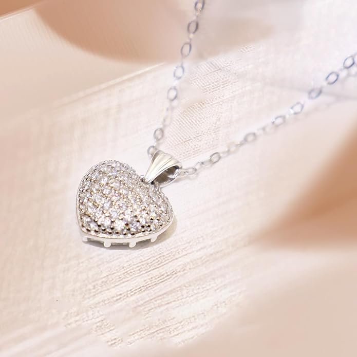Pendant Necklaces for Women 925 Sterling Silver with Moissanite & Genuine Jewelry, Lucky Clover, Butterfly, Pink Crystal Heart Design, 14K White Gold Plated Nacklace, Mom Wife Women's Birthday Gifts