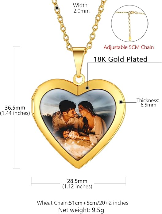 Supcare Locket Necklace That Holds Pictures-Engraved Photo Pendant Custom Jewellery Gifts for Men Women (with Jewellery Gift Box)