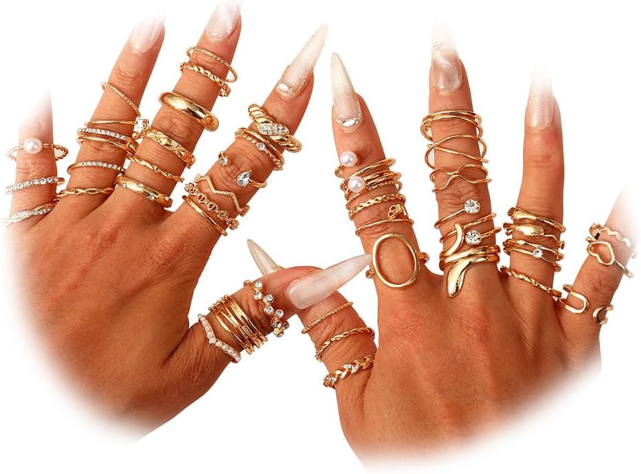 CHICUTIE Gold Knuckle Rings Set For Women Stackable Joint Finger Midi Rings Dainty Cubic Crystal Zirconia Simple Hollow Twist Cute Rings Pack Jewelry Gift