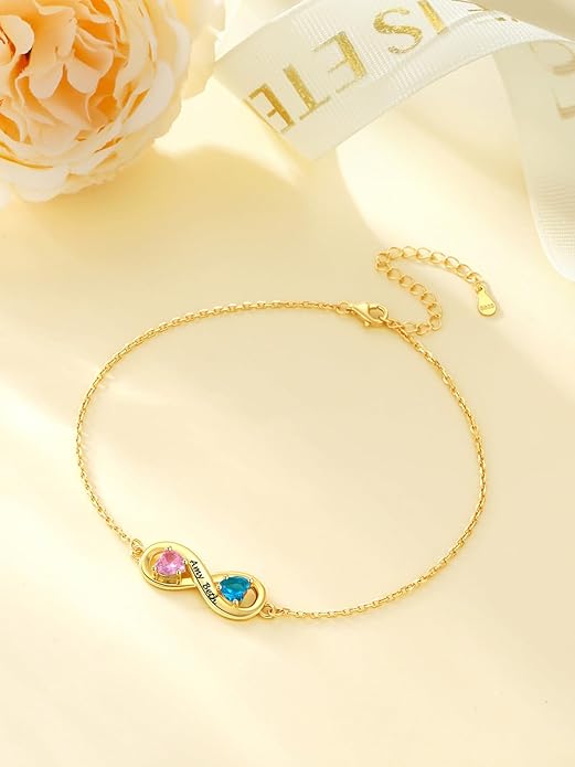 Custom4U Personalized Infinity Ankle Bracelets for Women 925 Sterling Silver Anklet Bracelet Endless Love Symbol Birthstone Charm Adjustable Foot Chain Jewelry Mothers Day Gifts for Mom Wife Women Her