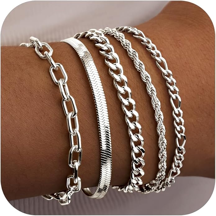 Gold Bracelets for Women Non Tainish,Dainty Bracelets Stack for Women Trendy, Gold Plated Cuff Bracelets Stack With Beaded Cuban Paperclip Snake Rope Bangle Hand Chain Jewelry Gifts for Women