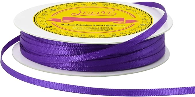 LEEQE Double Face Purple Satin Thin Ribbon 1/8 inch X 50 Yards Polyester Purple Ribbon for Gift Wrapping Very Suitable for Weddings Party Hair Bow Invitation Decorations and More