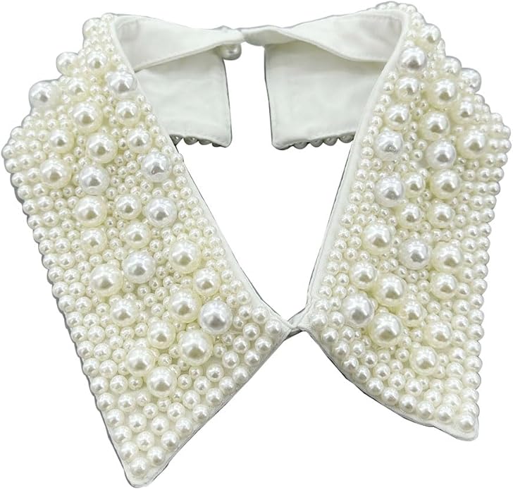 Statement Necklace for Women Girls Simulated Pearl Beaded Bib Detachable False Collar Choker Necklaces Clothing Accessory