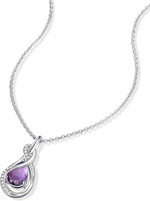 FANCIME TimelessTie Birthstone Necklace for Women White Gold Plated Sterling Silver Ribbon Design Jewelry Knot Pendant Fine Jewelry Gemstone Birthday Graduation Anniversary Christmas Gifts for Women Wife Mother Her