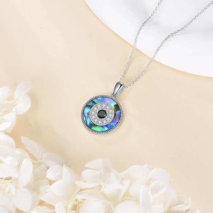 YFN Evil Eye Pendant Necklace for Women 925 Sterling Silver Greek Protection Jewelry with Blue Sapphire and Black Cz Amulet Gift