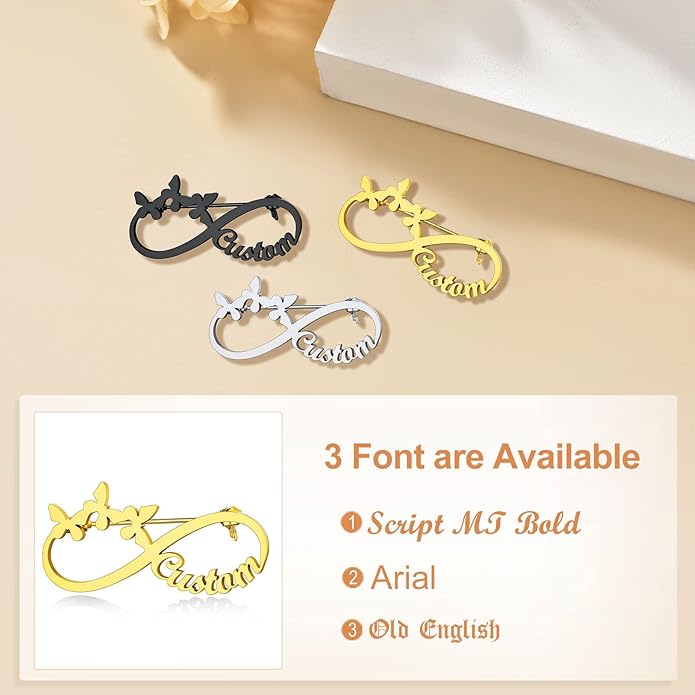 Custom4U Custom Name Pin Personalized Brooch Pins for Women Men Stainless Steel Name Tag with Letters/Initials - Silver/Gold/RoseGold/Black Customized Jewelry Gifts for Birthday Wedding Business Party