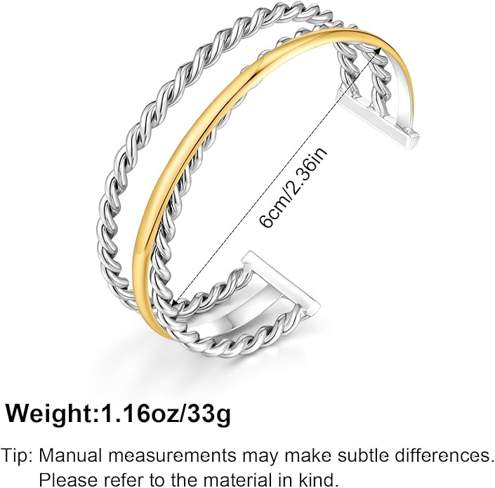 VEDAIM Two Tone Bracelet for Women Braided Twisted Cuff Bracelet Gold Silver Mixed Metal Statement Bracelet Adjustable Jewelry