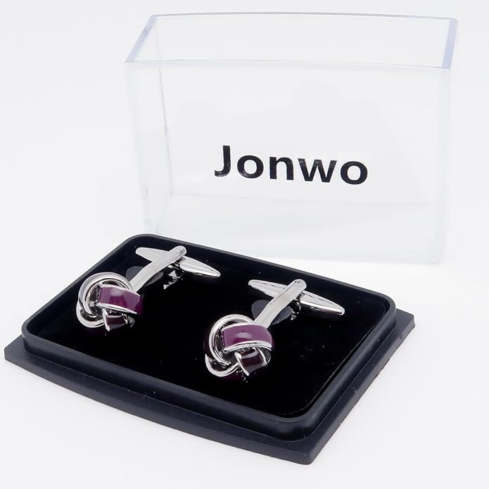 Jonwo Knot Cufflinks in Gift Box Cuff Links for Men Lady Daily Wear Business Wedding Party Tuxedo Shirt Birthday Gift