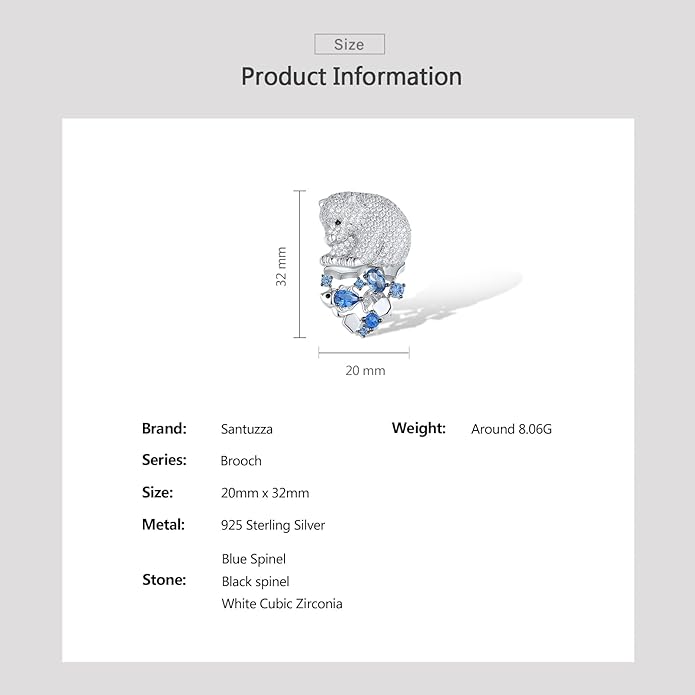 Santuzza 925 Sterling Silver Gemstone Pin Brooch for Women