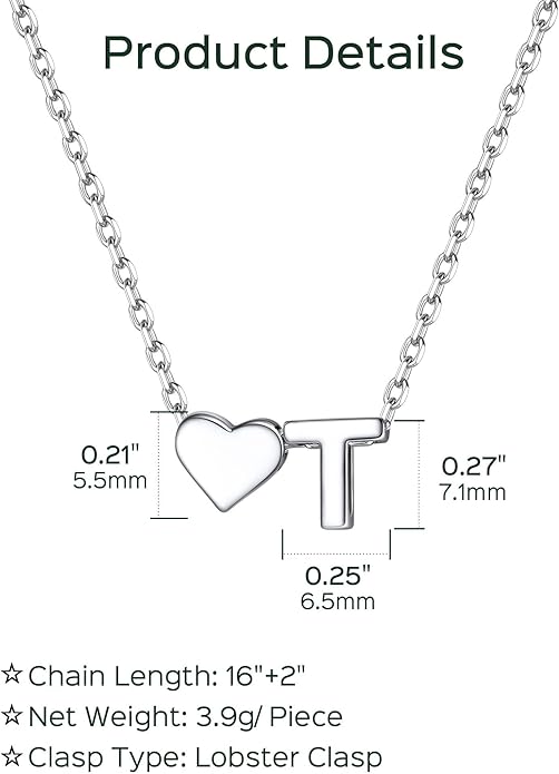 ChicSilver 925 Sterling Silver Heart Initial Necklaces for Women -Dainty Personalized Heart Pendant Letter Alphabet Necklace for Women