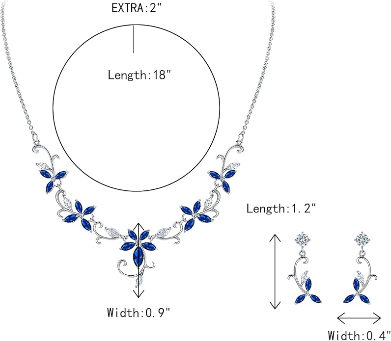 Crysdue Flower Leaf Wedding Jewelry Set for Bridal Bridemaid, Cubic Zirconia Teardrop Elegant Silver/14K/Rose Gold Plated Vine Necklace Dangle Earrings for Prom Party