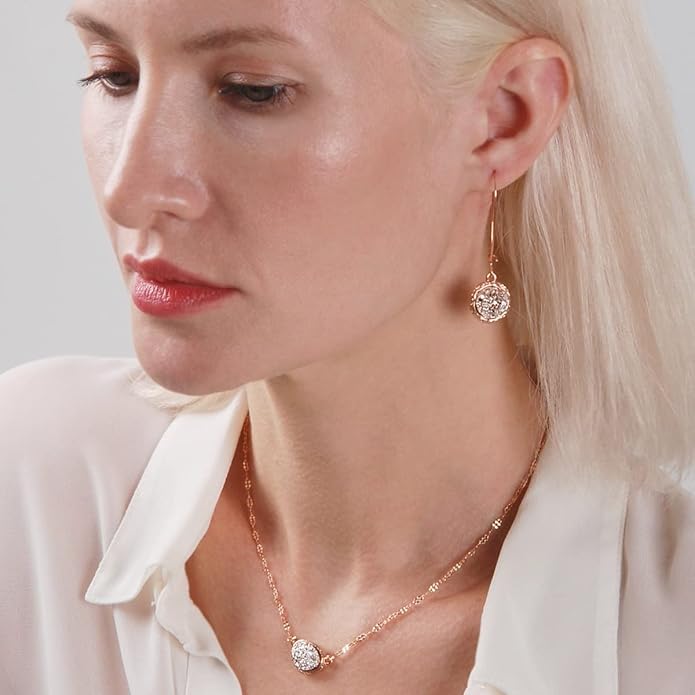 Simulated Druzy Threader Drop Earrings for Women - Gold, Silver, or Rose Gold Tone Trendy Boho Dangles with Sparkly Round Stone