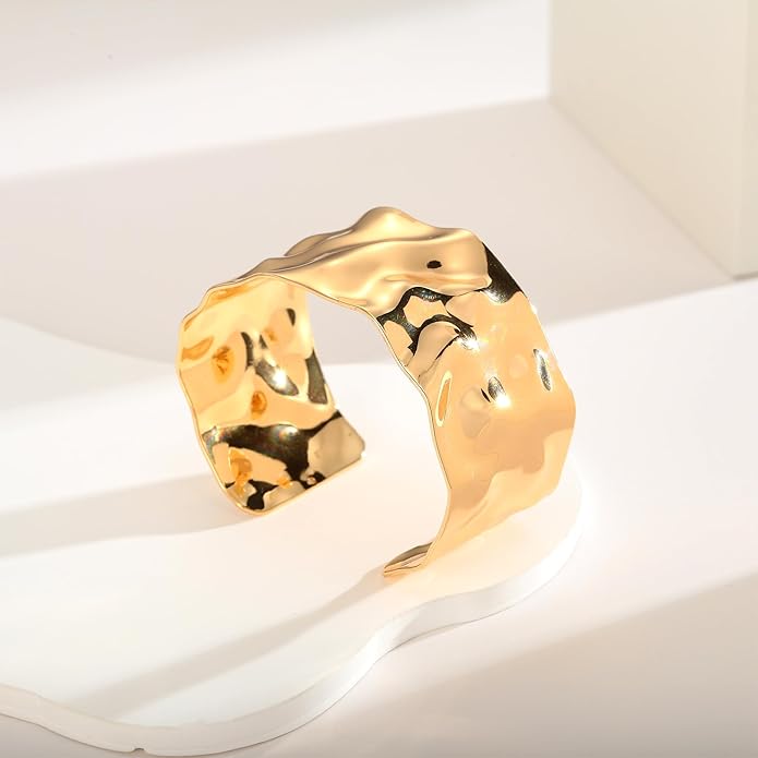 Gold Cuff Bracelet for Women Chunky Multi-layer Cross Wire Open Bracelet Hollow Wide Cuff Bracelets Adjustable Gold Open Cuff Bangle Bracelet