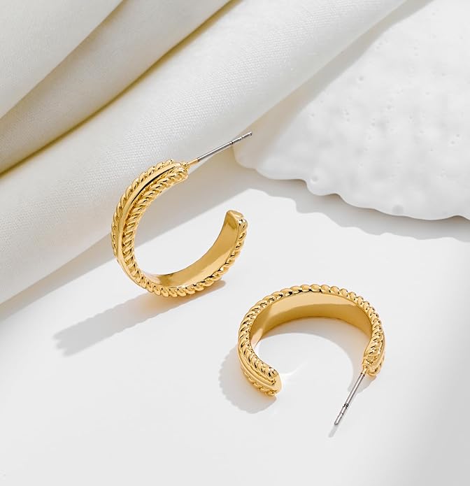 Twisted Cable Hoop Earrings Two Toned Earrings for Women Open C Hoops Chic Mixed Metal Jewelry