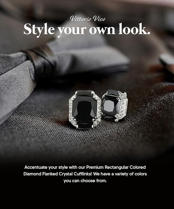 Rectangular Colored Diamond-Flanked Crystal Cuff Links – Tuxedo Suit Accessories, Cufflinks for Men
