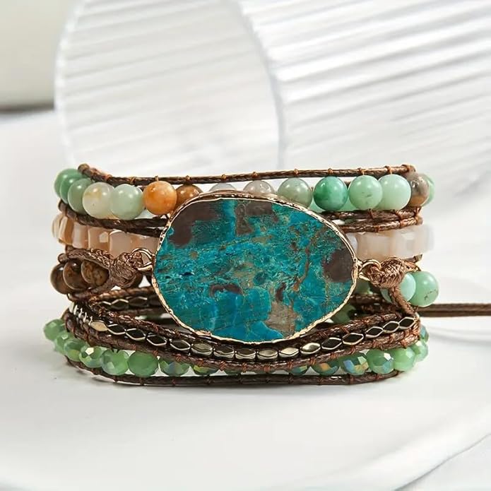 ZOSOJONA Boho Handmade Natural Stone Wrap Bracelets Turquoises Crystal Beads Bracelet Jewelry
