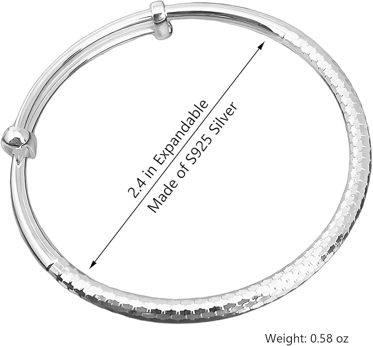S925 Silver Bangle Bracelet for Women, Elegant Women‘s Sterling Silver Bracelet Bangle Adjustable 6.4-7.8 inches Small Size