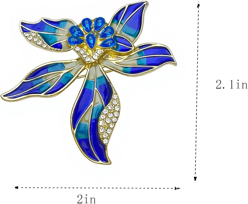 Multi-Color Enamel Flower Brooch For Women Gold Tone with Blue Zircon Crystal Accents, Vibrant Brooches Pin for Dresses Blazers