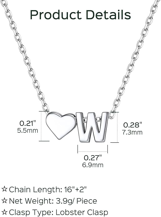 ChicSilver 925 Sterling Silver Heart Initial Necklaces for Women -Dainty Personalized Heart Pendant Letter Alphabet Necklace for Women