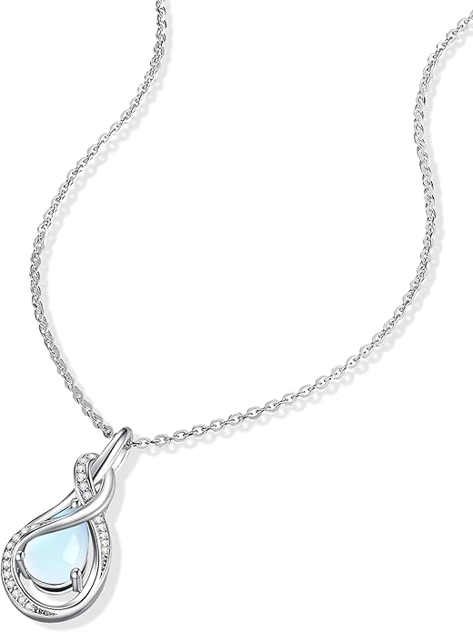 FANCIME TimelessTie Birthstone Necklace for Women White Gold Plated Sterling Silver Ribbon Design Jewelry Knot Pendant Fine Jewelry Gemstone Birthday Graduation Anniversary Christmas Gifts for Women Wife Mother Her