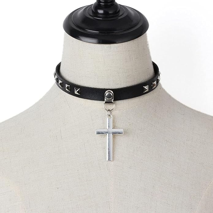 Gothic Choker Necklace Black Geometric Leather Collar Necklace Fashion Punk Jewelry for Women