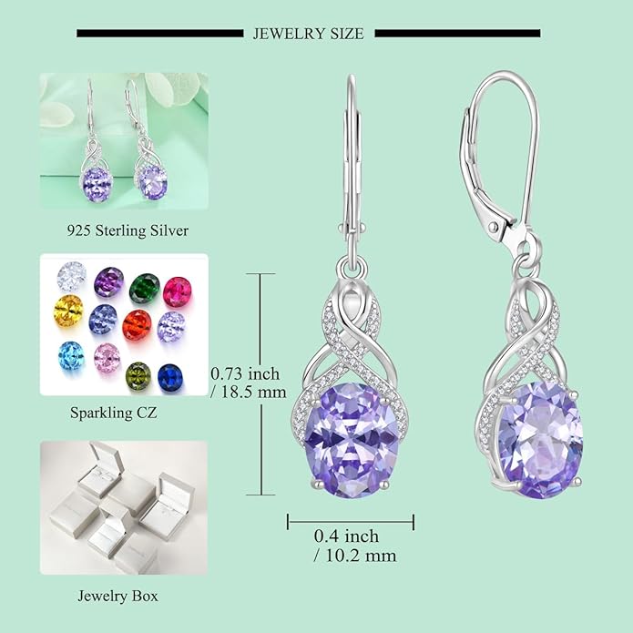 Starchenie 925 Sterling Silver Earrings for Women Infinity Dangle Earrings Amethyst Oval Cut Birthstone Jewelry Gift