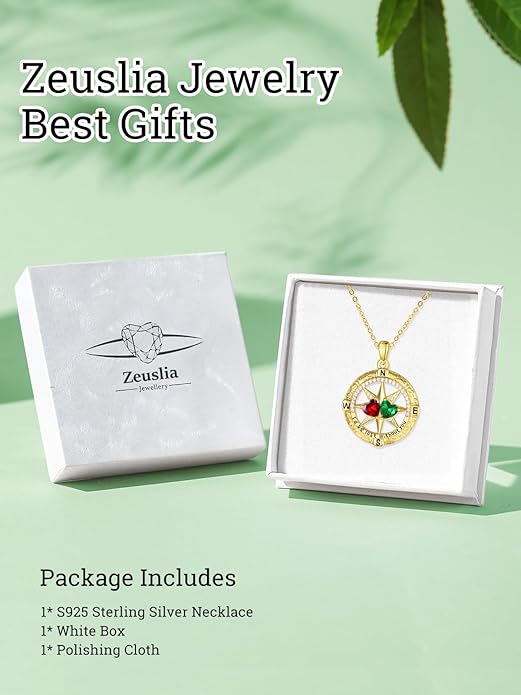 Zeuslia Double Birthstone Necklace Gifts for Wife - 925 Sterling Silver Sunflower/Rose/Crown Cross/Compass/Heart Pendant I Love You Necklace, Anniversary Birthday Gifts for Wife Girlfriend Mom Her