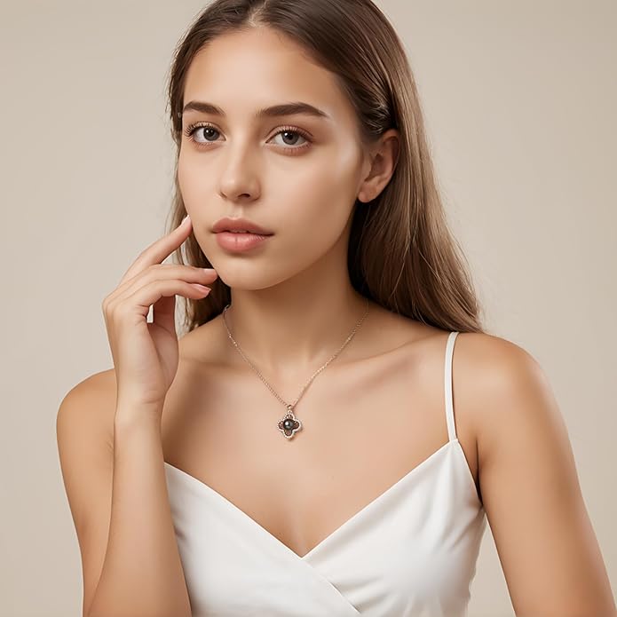 Genuine Tahitian Black Pearl Necklace for Women, 9-11mm AAAA Seawater Pearl with Sterling Silver Moissanite Pendant, Jewelry Gift for Wife, Mom, Girlfriend, Wedding Anniversary, Birthday, Christmas