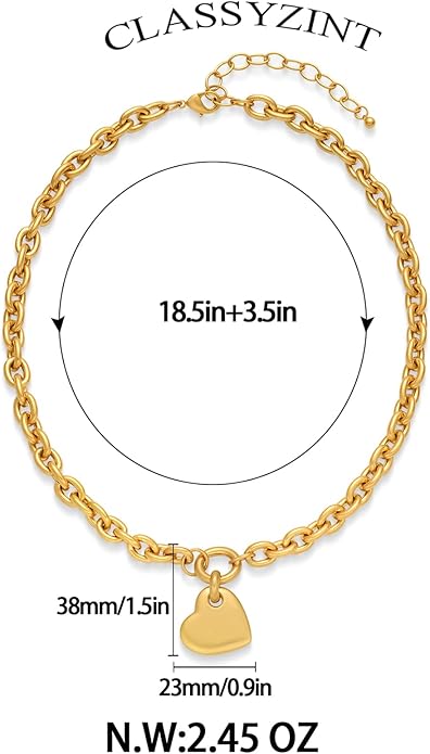 CLASSYZINT Gold Heart Pendant Necklace for Women Puffy Heart Necklace Beads Chain Necklace Statement Necklace Trendy Jewelry