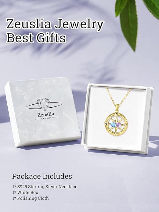 Zeuslia Double Birthstone Necklace Gifts for Wife - 925 Sterling Silver Sunflower/Rose/Crown Cross/Compass/Heart Pendant I Love You Necklace, Anniversary Birthday Gifts for Wife Girlfriend Mom Her