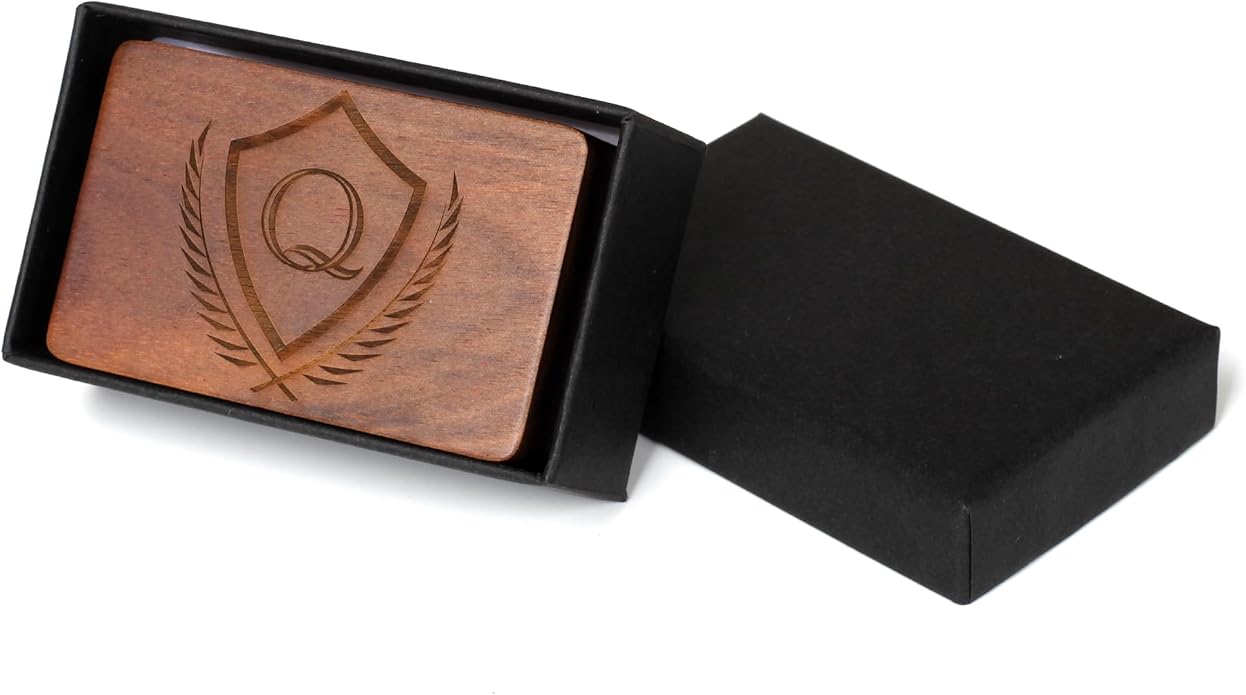 Mens Initial Cufflinks and Tie Clip A-Z Alphabet Letter Black Stainless Cuff Links Tie Bar with Engraved Walnut Wood Box Groom Groomsman Wedding Set
