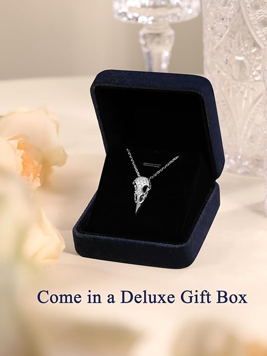 CYW Moissanite Skull Cross/Spider/Raven Necklace for Men Women, Intriguing Design, Really Authentic Solid 925 Sterling Silver with Rhodium Finish, 16"/18"/20" Adjustable, Halloween Jewelry