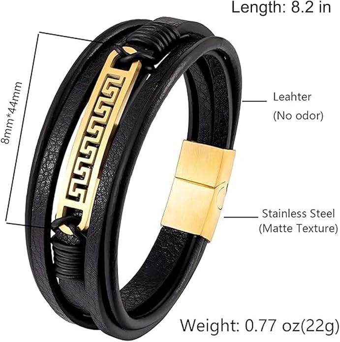 Italian Handmade Genuine Leather Bracelets for Men Stainless Steel Clip, Men's Casual Genuine Multi-layer Cuff Bracelet, Bracelet Gift for Real Men