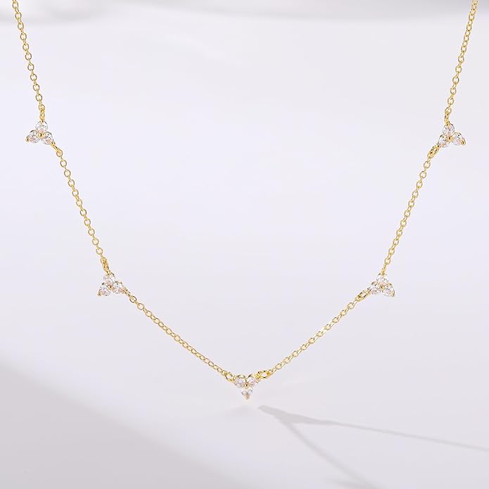 M MOOHAM Gold Clover Heart Pearl Butterfly Star flower Choker Necklace for Women - Dainty 14K Gold Plated Cubic Zirconia Cute Station Necklaces for Women Trendy Prom Jewelry Gifts