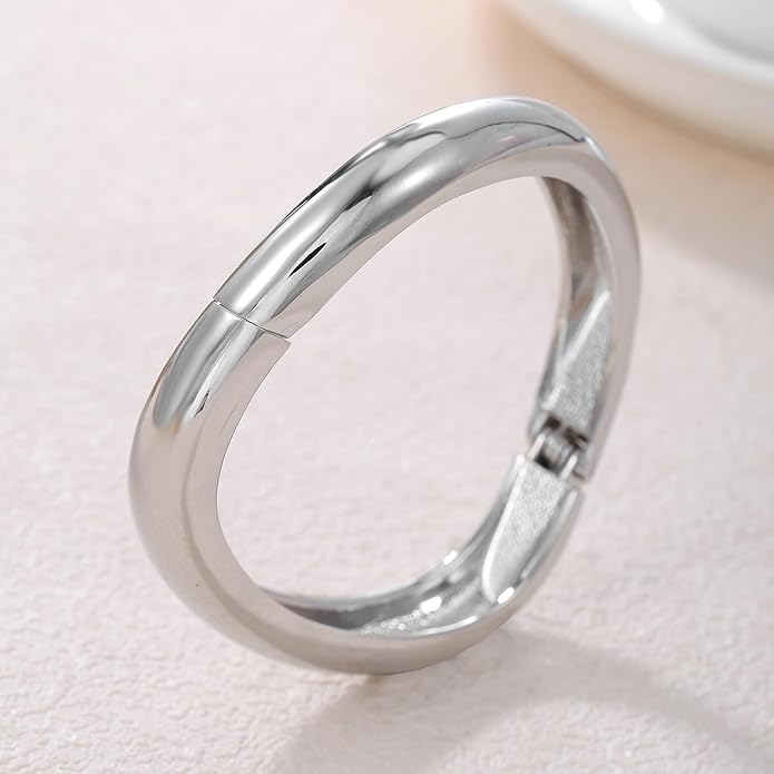 jokcde Chunky Gold/Silver Gold Cuff Bangle Bracelets for Women Trendy Hinged Cuff Open Wide Chunky Gold Bracelet Minimalist Bangle Jewelry Gift