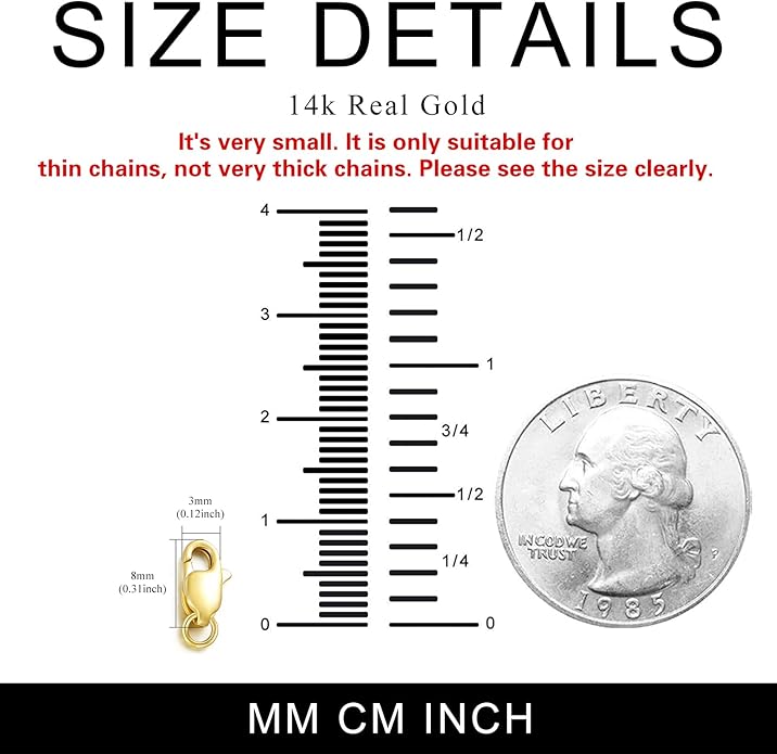 14k Gold Necklace & Bracelet Extender Chain, 1"/1.5"/2"/3"/4"/5" Durable Removable Gold Extension Chain