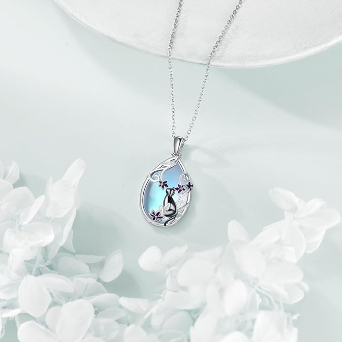 KQF Dragonfly/Butterlfy/Cat/Jellyfish/Bunny/Axolotl/Bee/Mermaid/Hummingbird/Elephant Necklace for Women Sterling Silver Moonstone Pendant Necklace Dragonfly Jewelry Gifts for Women